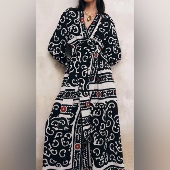 NEW ZARA PRINTED PAREO MAXI LONG DRESS WRAP STYLE SIZE S RARE - Picture 4 of 8